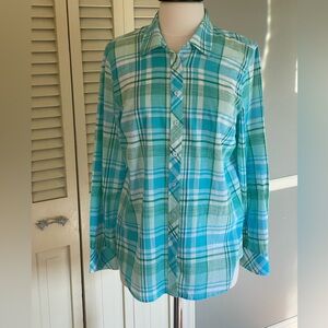 Talbots Madras Plaid long sleeve shirt ( like new) Size Lg.